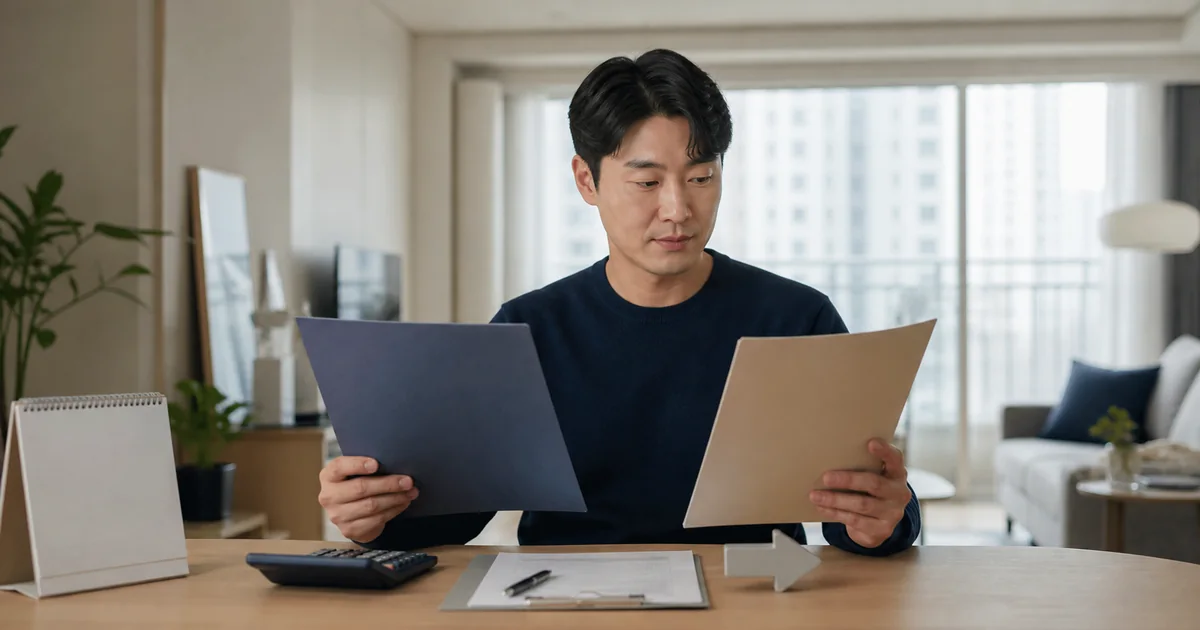 임차인이 기존 전세대출과 새 대출의 금리와 조건을 비교하는 모습