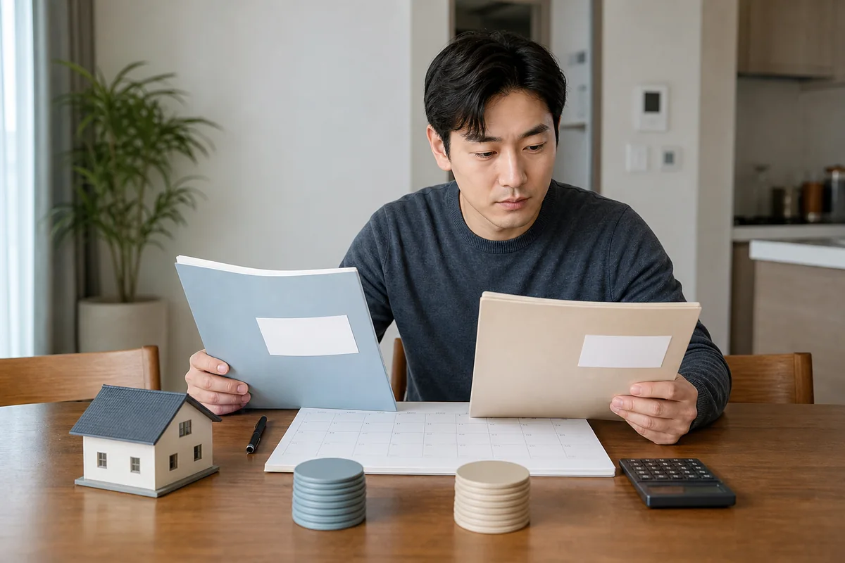 임차인이 기존 전세대출 보증기관과 새 은행의 보증 조건을 확인하는 모습