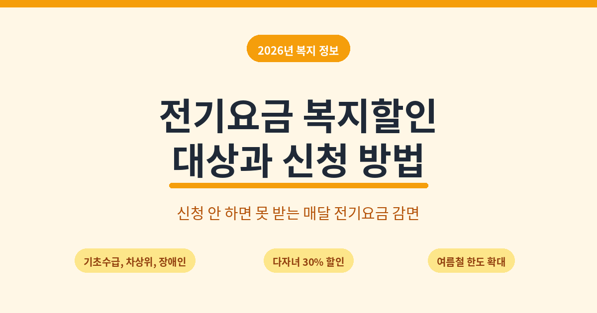 2026년 전기요금 복지할인 대상과 신청 방법 안내