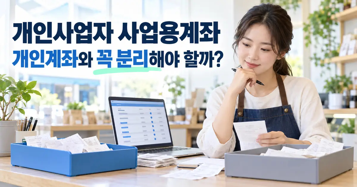 개인사업자가 영수증과 거래내역을 살펴보며 사업용계좌와 개인계좌를 분리하는 모습
